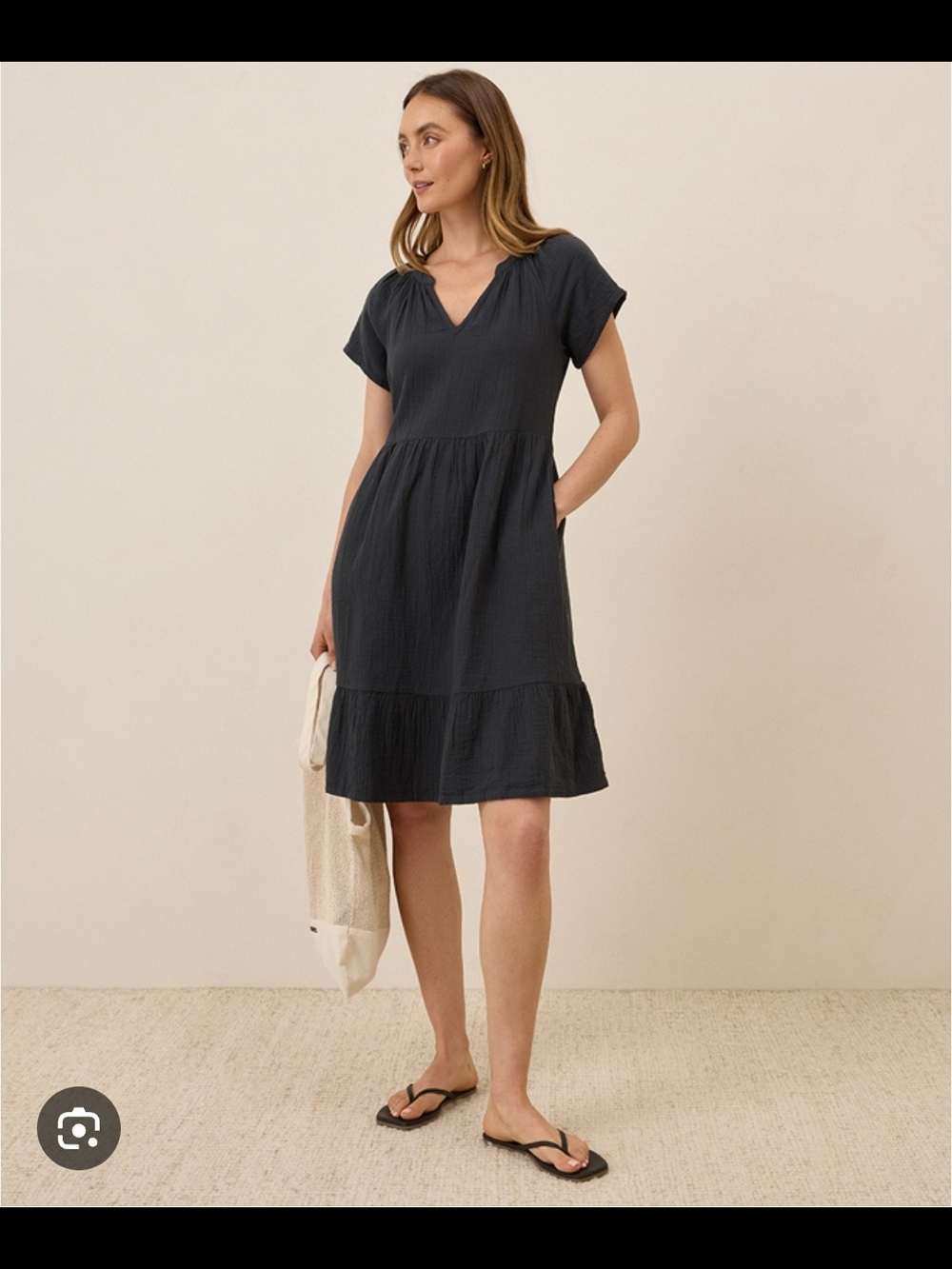 Pact Women's Short Sleeve V-Neck Tiered Dress